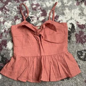 Salmon peplum tie tank top